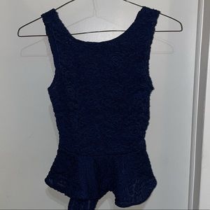 Navy Bebe Lace Ruffle Sleeveless Blouse